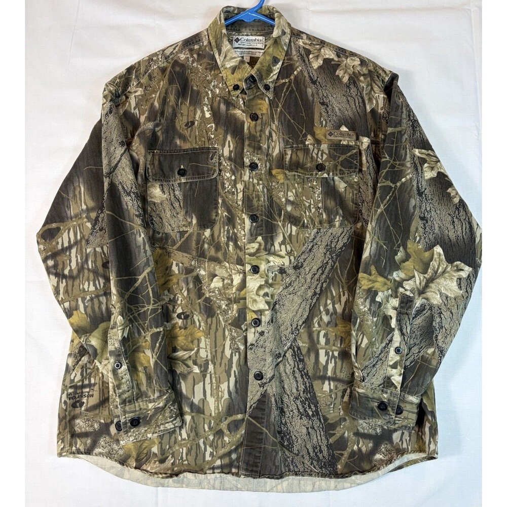 Columbia Camo Shirt LS Button Mossy Oak Break Up Vintage Hunting Men’s L